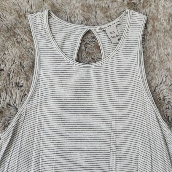 American Rag Tunic Tank with Long Side Tails White with Gray Stripes Size Medium - Picture 3 of 10